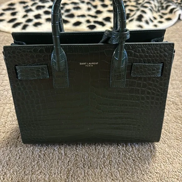 SAINT LAURENT Calfskin Crocodile Embossed Nano Sac De Jour Dark Green - Picture 9 of 10